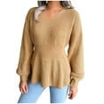 thumbnail image 1 of Lovskoo Sweaters for Women Trendy Casual Long Sleeve V-Neck Keeping Outing Blouse Sweater Khaki, 1 of 7