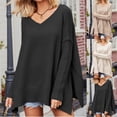 thumbnail image 1 of Lovskoo Sweaters for Women Trendy Casual Long Sleeve V-Neck Solid Ladies Warmth Tops Blouse Black, 1 of 6