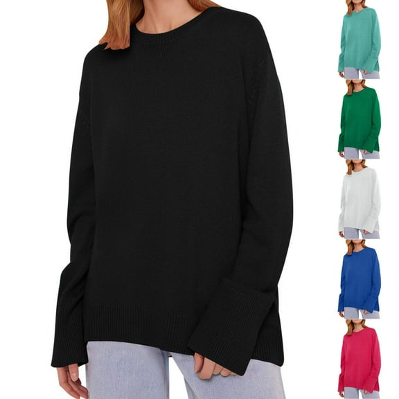 Lovskoo Sweaters for Women Trendy Casual Wear Long Sleeve Round Neck Sweater Blue