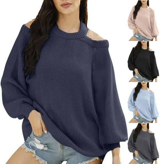 Lovskoo Sweaters for Women Trendy Color Long Sleeve Pullove Shirt Sweater Tops Gray
