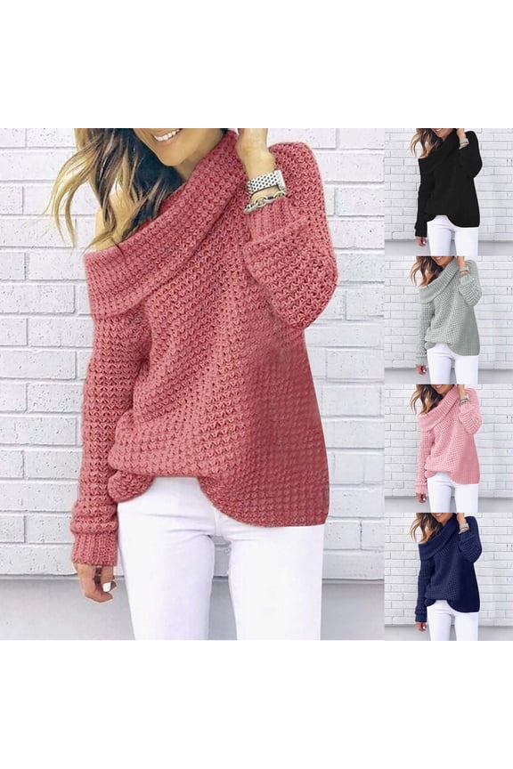 Sweaters for Women Trendy Long Sleeve Pullove Turtleneck-Neck Casual Sweater Tops Watermelon Red