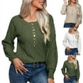 thumbnail image 1 of Lovskoo Sweaters for Women Trendy V-Neck Button Long Sleeved Sweater Dough Twists Pullover Sweater Beige, 1 of 7
