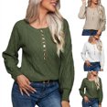 thumbnail image 1 of Lovskoo Sweaters for Women Trendy V-Neck Button Long Sleeved Sweater Dough Twists Pullover Sweater White, 1 of 6