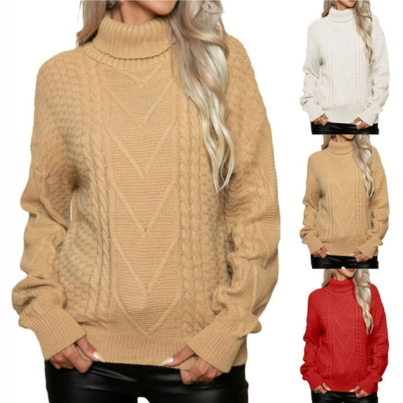 Lovskoo Sweaters for Women Turtleneck High Neck Sweater Loose Long Sleeve Knitted Pullover Sweater White