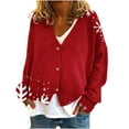 thumbnail image 1 of Lovskoo Women's Christmas Knit Cardigan Sweaters Casual Floral Print Long Sleeve Open Front Button Up Fall Sweater Jackets R-Red, 1 of 5