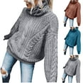 thumbnail image 1 of Lovskoo Sweaters for Women Turtleneck Solid Pullover High Neck Long Sleeve Knitting Loose Sweater Pullover Coffee, 1 of 5