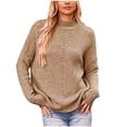 thumbnail image 1 of Lovskoo Sweaters for Women Turtleneck Trendy Casual Solid Knit Loose High Neck Long Sleeve Hollow Out Sweater Khaki, 1 of 7