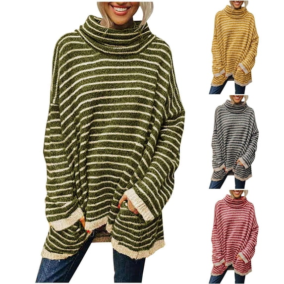 Lovskoo Sweaters for Women Winter Casual Solid Color Turtleneck Long Sleeve Knitting Loose Sweater Top Green
