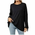 thumbnail image 1 of Lovskoo Sweaters for Women Winter Casual Solid Round Neck Long Sleeve Knitted Pits Loose Sweater Tops Black, 1 of 8