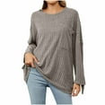 thumbnail image 1 of Lovskoo Sweaters for Women Winter Casual Solid Round Neck Long Sleeve Knitted Pits Loose Sweater Tops Gray, 1 of 9