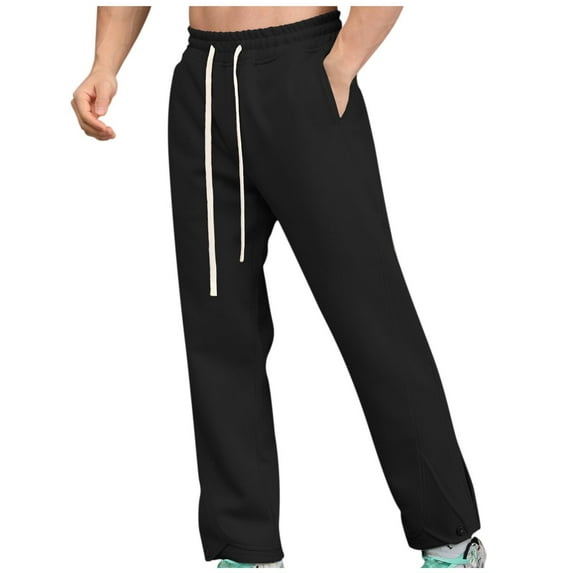Lovskoo Sweatpants for Men Jogger Yoga Solid Color Casual Pockets Outdoor Lace Up Elastic Straight Leg Fitness Sports Pants Black