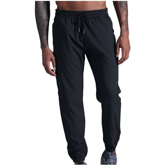 Lovskoo Sweatpants for Men Jogger Yoga Trendy Casual Solid Color Pockets Elastic Drawstring Sports Fitness Pants Black