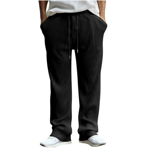 Lovskoo Sweatpants for Men Jogger Yoga Trendy Drawstring Elastic Waist Solid Color Casual Sweatpants Black