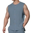 thumbnail image 1 of Lovskoo Tank Top for Men Cotton and Linen Round Neck Sleeveless Casual Trendy Solid Color Tops Button Up Cardigan Tank Tops Vacation Beach Summer Tops Light Blue, 1 of 6