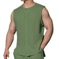 thumbnail image 1 of Lovskoo Tank Top for Men Cotton and Linen Round Neck Sleeveless Casual Trendy Solid Color Tops Button Up Cardigan Tank Tops Vacation Beach Summer Tops Olive Green, 1 of 6