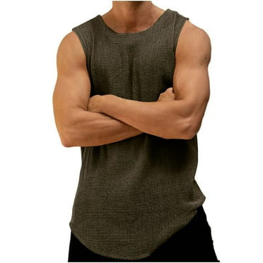 Lovskoo Tank Top for Men Round Neck Sleeveless Solid Color Knitted Loose Casual Beach Breathable with Tank Top Vacation Beach Summer Tops Green