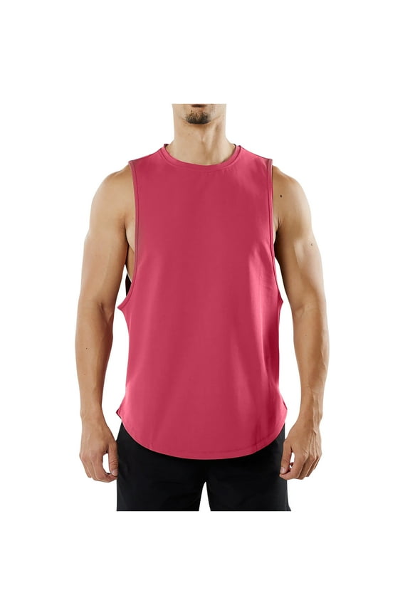 Tank Top for Men Round Neck Sleeveless Trendy Summer Solid Color Casual Fitness Sport Permeability Tank Top Vacation Beach Summer Tops Red