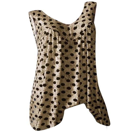 Lovskoo Tank Tops for Women 2024 Casual V Neck Summer Tops Sleeveless Polka Dots Shirts Sexy Tops Loose T-Shirt Khaki