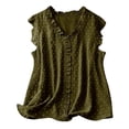 thumbnail image 1 of Lovskoo Tank Tops for Women 2024 Swiss Dot Blouses Summer Ruffle Trim Sleeveless Shirts V Neck Loose Casual Shirt Olive Green, 1 of 5