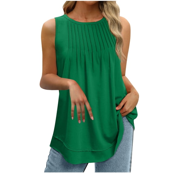 Lovskoo Tank Tops for Women Tank Summer Tops Sleeveless Round-Neck Casual Solid Color Plain Basic Tee Blouse Green