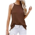 thumbnail image 1 of Lovskoo Tank Tops for Women Casual Solid Color Tank Tops High Neck Sleeveless Halter Tops for Women Coffee, 1 of 5