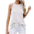 thumbnail image 1 of Lovskoo Tank Tops for Women Casual Solid Color Tank Tops High Neck Sleeveless Halter Tops for Women White, 1 of 5