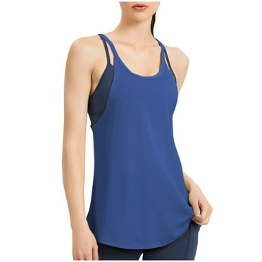 Lovskoo Tank Tops for Women Round Neck Summer Loose Spaghetti Strap Quick Drying Yoga Sleeveless Top Blue L