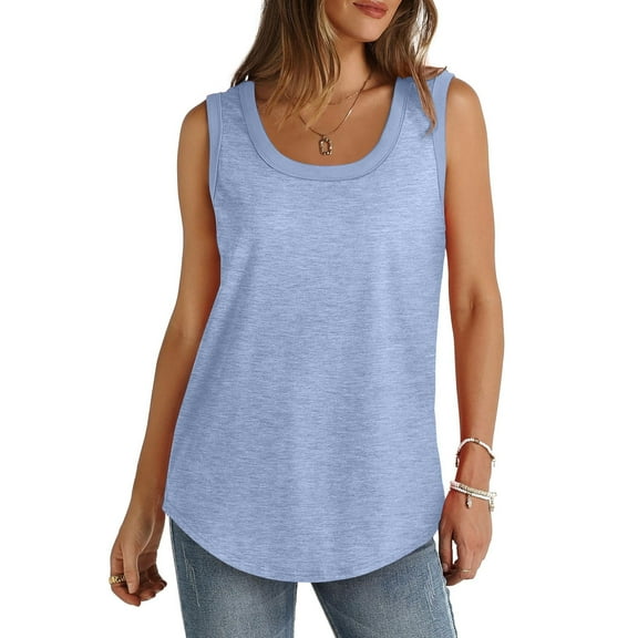 Lovskoo Tank Tops for Women Round Neck Summer Solid Color Sleeveless Casual Tee Tops Light Blue S