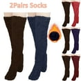thumbnail image 1 of Lovskoo Teddy Legs Fuzzy Socks Over Knee Winter Leg Warmers Plush Slipper Socks for Women Christmas Home Sleeping 2Pairs Socks Navy, 1 of 3