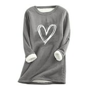Lovskoo Thermal Underwear Long Johns for Women Heart Printed Round Neck Fleece Lined Cold Weather Winter Fall Base Layer Tops Green