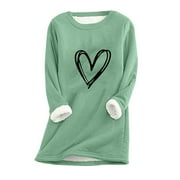 LOVSKOO Thermal Underwear Long Johns for Women Heart Printed Round Neck Fleece Lined Cold Weather Winter Fall Base Layer Tops Blue
