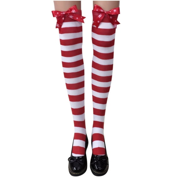 Lovskoo Thigh High Socks Extra Long Over The Knee Christmas Long Tube Knee Socks Striped Garter Cute Accessories Christmas Party Long Stocking for Women Leg Warmer Multicolor-B