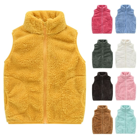 Zwiiyzr Toddler Baby Boys Girls Fleece Fuzzy Zip Up Vest Jacket 18M-7Y Kids Stand Collar Sleeveless Fluffy Outwear with Pockets Brown