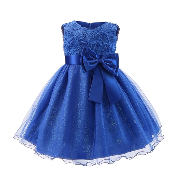 Zwiiyzr Toddler Baby Children Girls Layered Tulle Princess Twirl Dress Sleeveless Bow Tie Lace Flowers Mesh Tufted Dress for 1-10 Years Baby Clothes Dark Blue