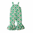 thumbnail image 1 of Zwiiyzr Toddler Baby Girl Summer One Piece St. Patrick's Day Outfits Print Sleeveless Boho Overalls Jumpsuit Bell-Bottom Pants Little Kids Clothes for 1-5 Years Green, 1 of 8