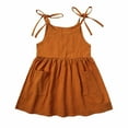 thumbnail image 1 of Zwiiyzr Toddler Baby Girl Vest Cami Tutu Twirl Dress Bow Straps Sleeveless Tie Shoulder Summer Children's Cotton And Linen Suspender Dress Solid Color for 3 Months-4 Years Baby Clothes Brown, 1 of 8