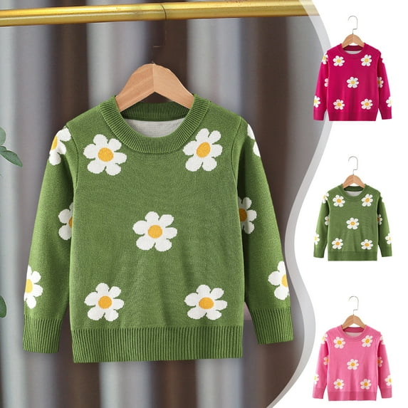 Zwiiyzr Toddler Baby Girls Knit Sweater Kids Trendy Chunky Crewneck Pullover Tops 1-6 Years Hot Pink