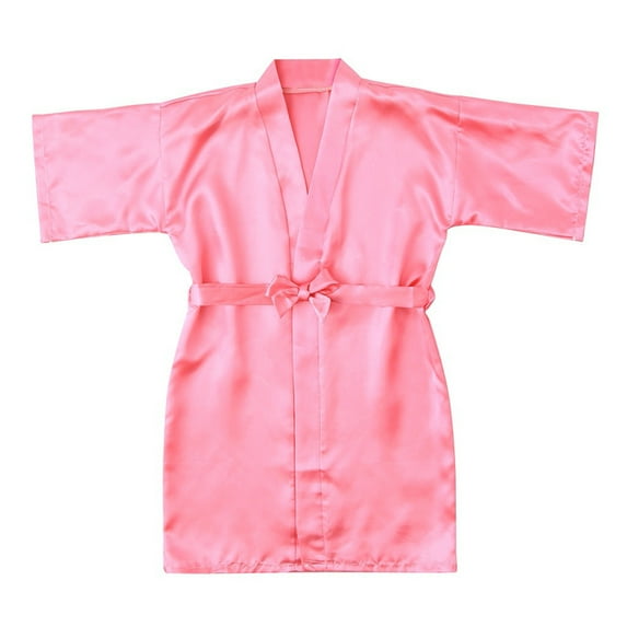 Lovskoo Toddler Baby Kids Girls Solid Silk Satin Kimono Robes Bathrobe Sleepwear Coat Baby Clothes Watermelon Red 2-3 Years