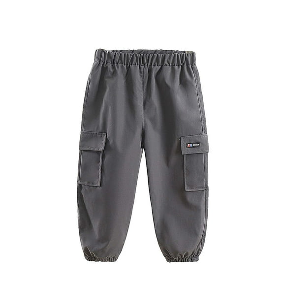 Zwiiyzr Toddler Boys Girls Cargo Pants Casual Trousers Baby Clothes Fashion Solid Color Length Pants Elastic Cuffs Pants Dark Gray