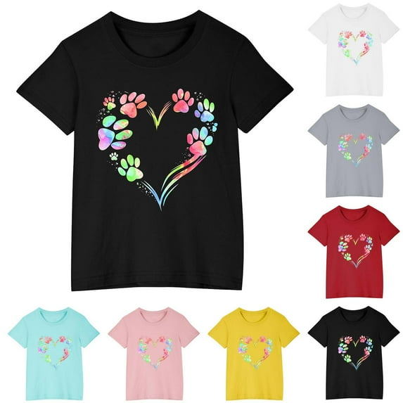 Zwiiyzr Toddler Boys Girls Cute Cotton T-Shirt Summer Short Sleeve Trendy Round Neck Print Tee Top for 3-10 Years Black