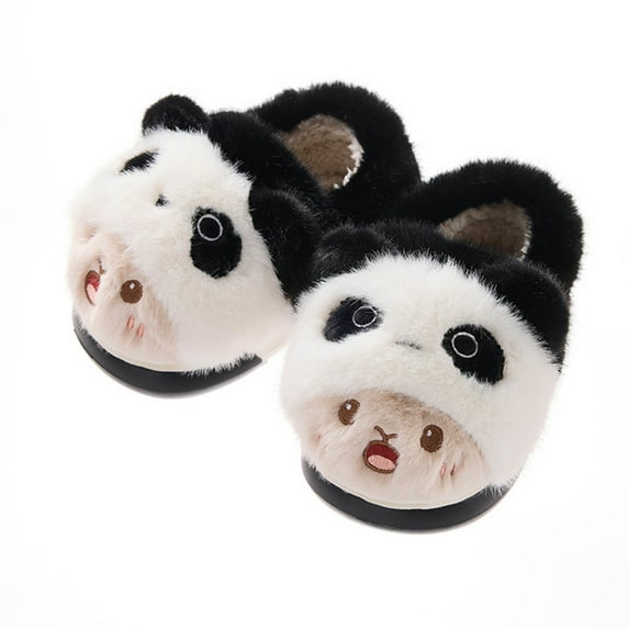 Zwiiyzr Toddler Boys Girls Slippers Fluffy Little Kids Non Slip House Slippers Warm Fuzzy Cute Animal Home Slipper White 4-5Years