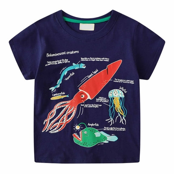 Zwiiyzr Toddler Boys T-Shirt Short Sleeve Glow In The Dark Shirt Shark Graphic Neon Shirts for Kids 1-7T Navy