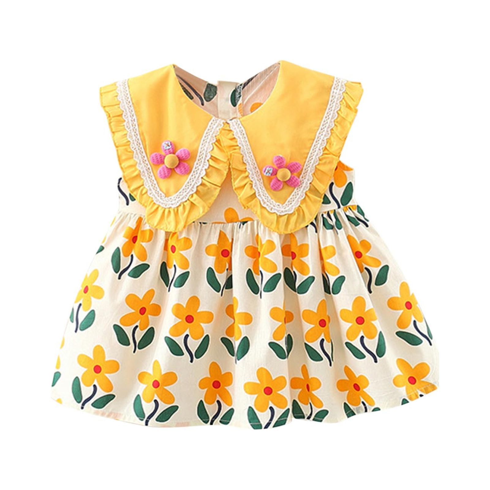 Lovskoo Toddler Girl Summer Dress Baby Cute Lace Large Lapel Floral
