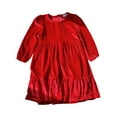 thumbnail image 1 of Zwiiyzr Toddler Girls Fall Velvet Tiered Dress Ruffled Long Sleeve A-Line Vintage Party Crew Neck Elegant Tween Twirly Dresses For 2-11 Years Red, 1 of 8