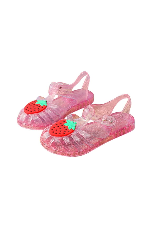 Toddler Girls Jelly Sandal for 2-3 Years Old Hollow Out Non-slip Cute Fruit Soft Sole Beach Roman Sandals Pink