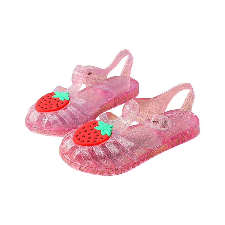 Lovskoo Toddler Girls Jelly Sandal for 2 Years Old Hollow Out Non-slip Cute  Fruit Soft Sole Beach Roman Sandals Pink 