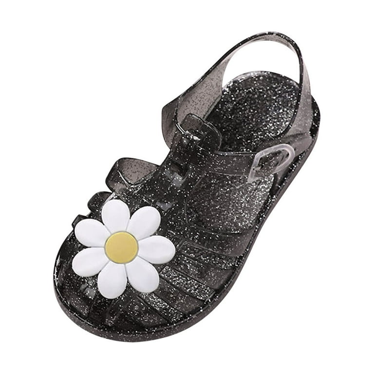 Lovskoo Toddler Girls Jelly Sandal for 4-5 Years Old Hollow Out Non-slip  Cute Fruit Soft Sole Beach Roman Sandals Black 