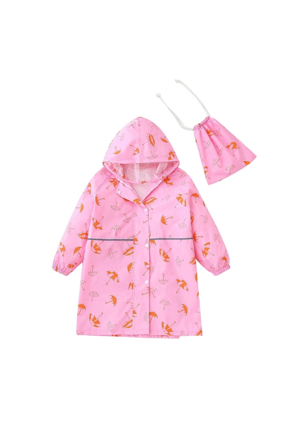 Toddler Kids Baby Boys Girls Cute Cartoon Print Rainwear Children Raincoat Waterpoof Rain Hooded Jacket Coat Size 3-13 Years Pink
