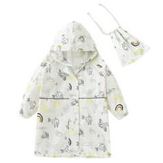 ZWIIYZR Toddler Kids Baby Boys Girls Cute Cartoon Print Rainwear Children Raincoat Waterpoof Rain Hooded Jacket Coat Size 3-13 Years White