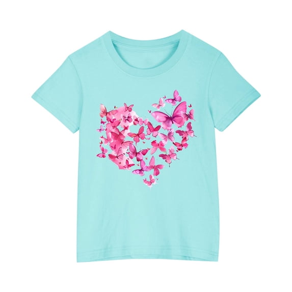 Zwiiyzr Toddler Kids Boys Girls Cotton Shirts for 3-10 Years Trendy Cute Round Neck Print Tee Short Sleeve Top Blue